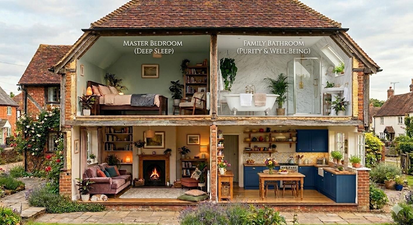 Heaven Hues whole-home colour direction — cut-away house