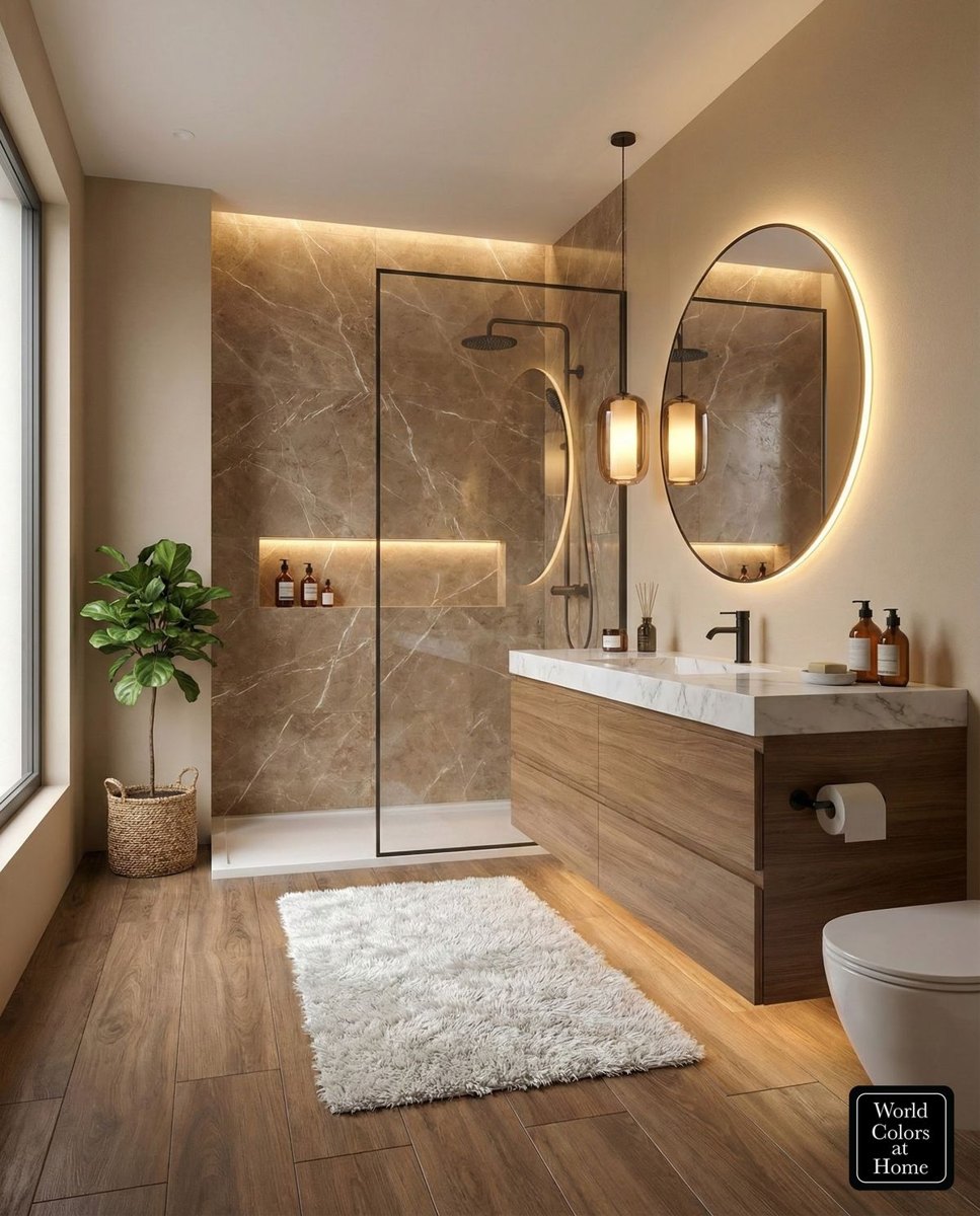 Warm marble bathroom — Heaven Hues colour inspiration